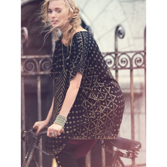 FREE PEOPLE New Romantics Bronze Beaded Poncho/Tunic in Black/Gold - Picture 1 of 8